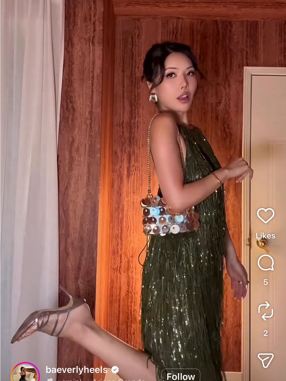 Sequined Fringe Halter Dress in Olive Green